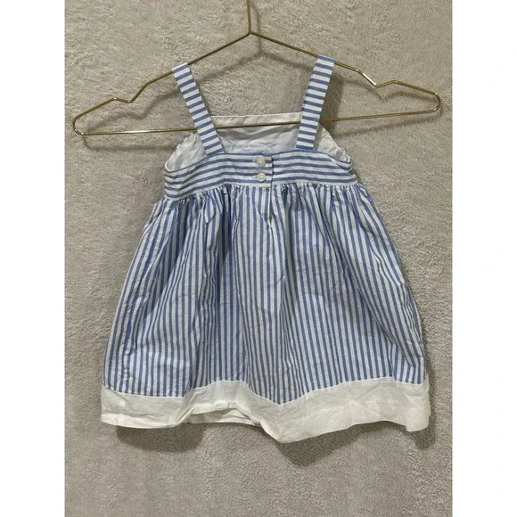 Janie and Jack Striped Bow Sundress Girls 12-18 Months Cotton Blue White Hampton - Picture 2 of 6